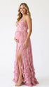 Pink Pearl Halter Maternity Dress, Sweetheart Baby Shower Maternity Maxi Dress for Baby Shower, Maternity Photoshoot, Gender Reveal, Pregnancy Announcement, Wedding Guest, Bridal Shower, Formal Events | Bumplook