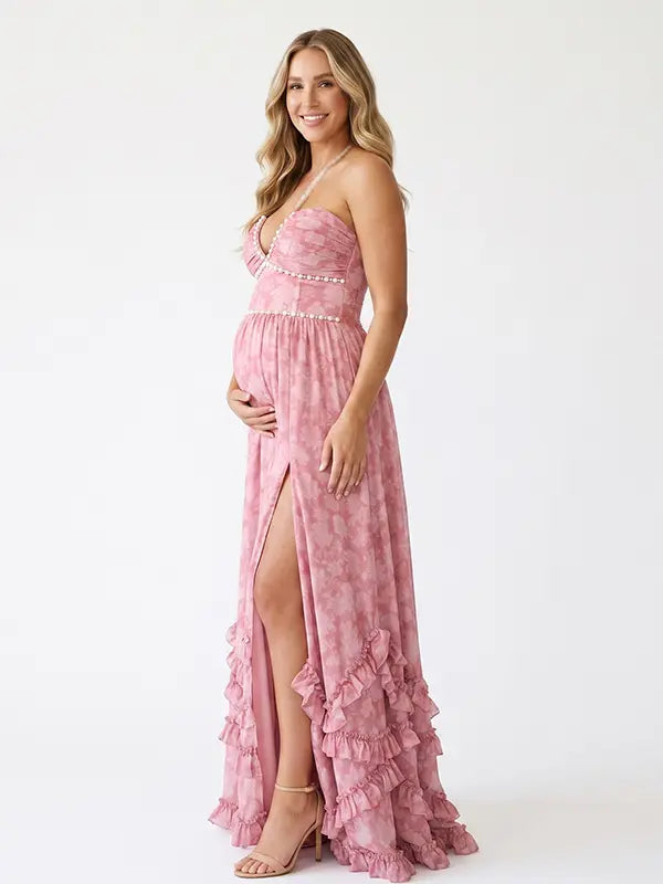 pink dress for baby shower guest Angel Maternity Lila Maternity in Candy Long Sleeve Main Shower Guest Wedding Shower Dress