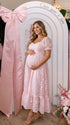 Blush Pink Puff Sleeve Maternity Dress with Flowing Skirt | Bumplook