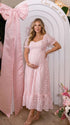 Pink Plus Size Maternity Dress with Puff Sleeves | Bumplook