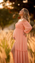 Peach Pink Long Sleeve Maternity Dress, Pregnancy Dress for Baby Shower, Maternity Photoshoot, Gender Reveal, Pregnancy Announcement, Special Events | Bumplook