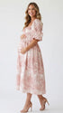 Pink Puff Sleeve Maternity Dress with Flowing Pregnancy Silhouette | Bumplook