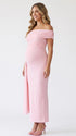 Pink Off Shoulder Baby Shower Maternity Dress with Side Ruching | Bumplook