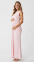 Pink Ruched Maternity Dress with Fitted Floor-Length Silhouette | Bumplook