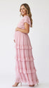 Pink Flutter Sleeve Maternity Dress, Ruffle Maxi Dress for Baby Shower, Maternity Photoshoot, Gender Reveal, Special Events | Bumplook