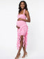 Halter Pink Ruffle Maternity Mini Dress with Cascading Frill Detail