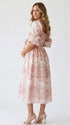 Pink Smocked Maternity Dress with Vintage Toile Print | Bumplook