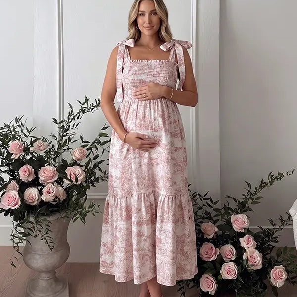Pink Maternity Sundress for Summer Baby Shower | Bumplook