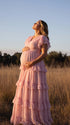 Pink Ruffle Maternity Maxi Dress, Baby Shower Dress for Maternity Photoshoot, Gender Reveal, Pregnancy Announcement, Special Events | Bumplook