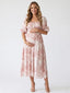Pink Toile Puff Sleeve Maternity Dress