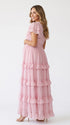 Pink Flutter Sleeve Maternity Dress, Ruffle Maxi Dress for Baby Shower, Maternity Photoshoot, Gender Reveal, Special Events | Bumplook