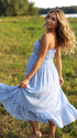 Powder Blue Smocked Maternity Maxi Dress with White Ties | Bumplook