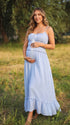 Powder Blue Bow Front Maternity Dress with Smocked Bodice | Bumplook