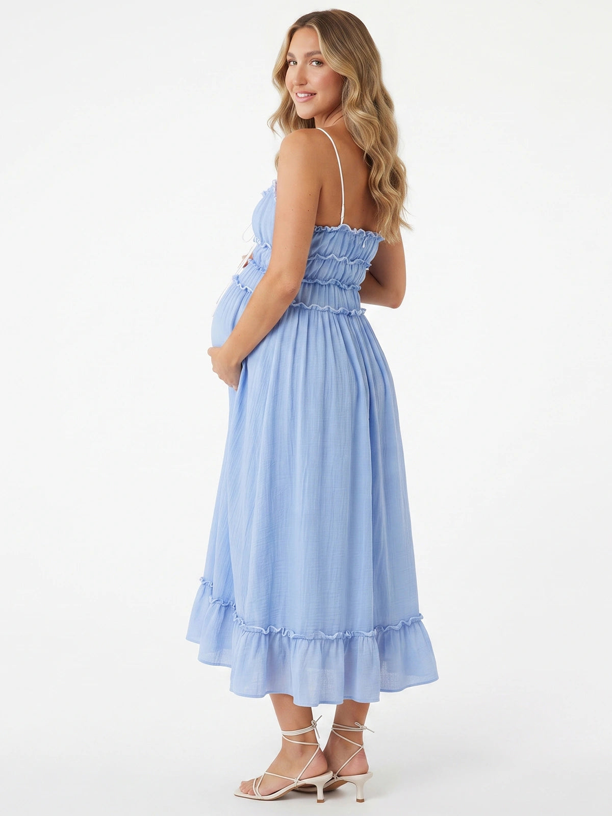 Blue Maternity Dress for Outdoor Pregnancy Photoshoot | Bumplook
