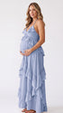 Powder Blue Maternity Maxi Dress with Flowing Ruffle Skirt | Bumplook