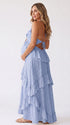 Powder Blue Maternity Dress with Cascading Ruffles | Bumplook