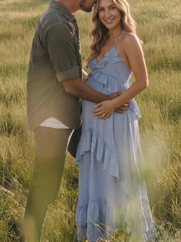 Powder Blue Maternity Dress for Baby Shower | Bumplook