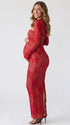 Red Floral Lace Sweetheart Long Sleeve Maternity Maxi Dress for Baby Shower, Maternity Photoshoot, Pregnancy Announcement, Valentine's Day, Christmas and Holiday Events | Bumplook