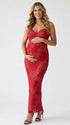 Red Floral Lace Sweetheart Long Sleeve Maternity Maxi Dress for Baby Shower, Maternity Photoshoot, Pregnancy Announcement, Valentine's Day, Christmas and Holiday Events | Bumplook