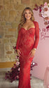 Red Floral Lace Sweetheart Long Sleeve Maternity Maxi Dress for Baby Shower, Maternity Photoshoot, Pregnancy Announcement, Valentine's Day, Christmas and Holiday Events | Bumplook