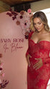 Red Floral Lace Sweetheart Long Sleeve Maternity Maxi Dress for Baby Shower, Maternity Photoshoot, Pregnancy Announcement, Valentine's Day, Christmas and Holiday Events | Bumplook