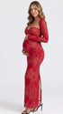 Red Floral Lace Sweetheart Long Sleeve Maternity Maxi Dress for Baby Shower, Maternity Photoshoot, Pregnancy Announcement, Valentine's Day, Christmas and Holiday Events | Bumplook