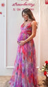 red floral mesh maternity maxi dress backless pregnancy photoshoot gown