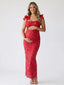 Red Lace Bodycon Maternity Maxi Dress – Adjustable Strap Pregnancy Photoshoot Gown