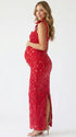red lace maternity maxi dress with adjustable bow shoulder straps