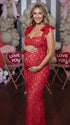 red lace maternity maxi dress with adjustable bow shoulder straps