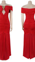 Red Off Shoulder Ruched Maternity Maxi Dress for Baby Shower and Maternity Photoshoot