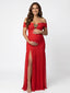 Red Off Shoulder Ruched Maternity Maxi Dress – High Slit Baby Shower Gown