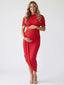 Red Ruched Bodycon Maternity Midi Dress with Shawl