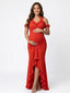 Red Ruffle Halter Maternity Maxi Dress – Ruched Pregnancy Dress