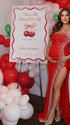 Red luxury sequin one shoulder maternity maxi dress with rhinestone embellishment and dramatic high slit