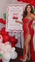Red luxury sequin one shoulder maternity maxi dress with rhinestone embellishment and dramatic high slit