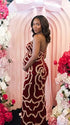 Red Sequin Rose Maternity Maxi Dress for Baby Shower and Maternity Photoshoot