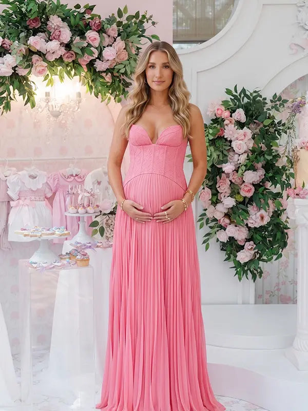 Rose Pink Lace Maternity Dress, Corset Pregnancy Dress for Baby Shower, Maternity Photoshoot, Gender Reveal, Pregnancy Announcement, Wedding Guest, Bridal Shower, Formal Events | Bumplook