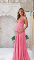 Rose Pink Maternity Maxi Dress, Lace-Up Back Pregnancy Dress for Baby Shower, Maternity Photoshoot, Gender Reveal, Pregnancy Announcement, Wedding Guest, Bridal Shower, Formal Events | Bumplook