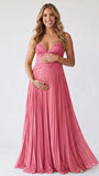 Rose Pink Maternity Dress, Lace Corset Pregnancy Maxi Dress for Baby Shower, Maternity Photoshoot, Gender Reveal, Pregnancy Announcement, Wedding Guest, Bridal Shower, Formal Events | Bumplook