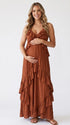 Rust Open Back Maternity Dress with Adjustable Tie | Bumplook