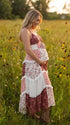 Rust Floral Maternity Dress, Boho Patchwork Pregnancy Maxi Dress for Fall Maternity Photoshoot, Rustic Baby Shower, Outdoor Maternity Photoshoot | Bumplook