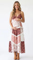 Rust Floral Maternity Dress, Boho Patchwork Pregnancy Maxi Dress for Fall Maternity Photoshoot, Rustic Baby Shower, Outdoor Maternity Photoshoot | Bumplook