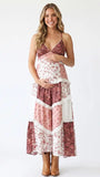 Rust Floral Maternity Dress, Boho Patchwork Pregnancy Maxi Dress for Fall Maternity Photoshoot, Rustic Baby Shower, Outdoor Maternity Photoshoot | Bumplook