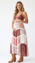 Rust Floral Maternity Dress, Boho Patchwork Pregnancy Maxi Dress for Fall Maternity Photoshoot, Rustic Baby Shower, Outdoor Maternity Photoshoot | Bumplook