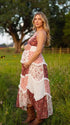 Rust Floral Maternity Dress, Boho Patchwork Pregnancy Maxi Dress for Fall Maternity Photoshoot, Rustic Baby Shower, Outdoor Maternity Photoshoot | Bumplook