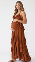 Rust Maternity Maxi Dress with Cascading Ruffles | Bumplook