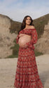 Two Piece Maternity Dress, Off Shoulder Crop Top and Tiered Maxi Skirt for Boho Maternity Photoshoot, Babymoon, Vacation, Baby Shower | Bumplook