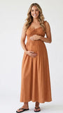 Rust Maternity Dress, Smocked Cotton Blend Pregnancy Maxi Dress for Fall Baby Shower, Maternity Photoshoot | Bumplook