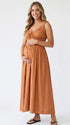 Rust Maternity Dress, Smocked Cotton Blend Pregnancy Maxi Dress for Fall Baby Shower, Maternity Photoshoot | Bumplook